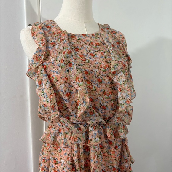 Sachin + Babi Anthropologie Peach Floral Mini Dress Ruffle Sleeveless Sz 0 - Picture 2 of 13